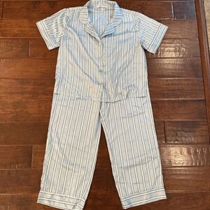 Flora By Flora Nikrooz Nicola Satin‎ Pajama Set Blue Stripe Size Large NWOT